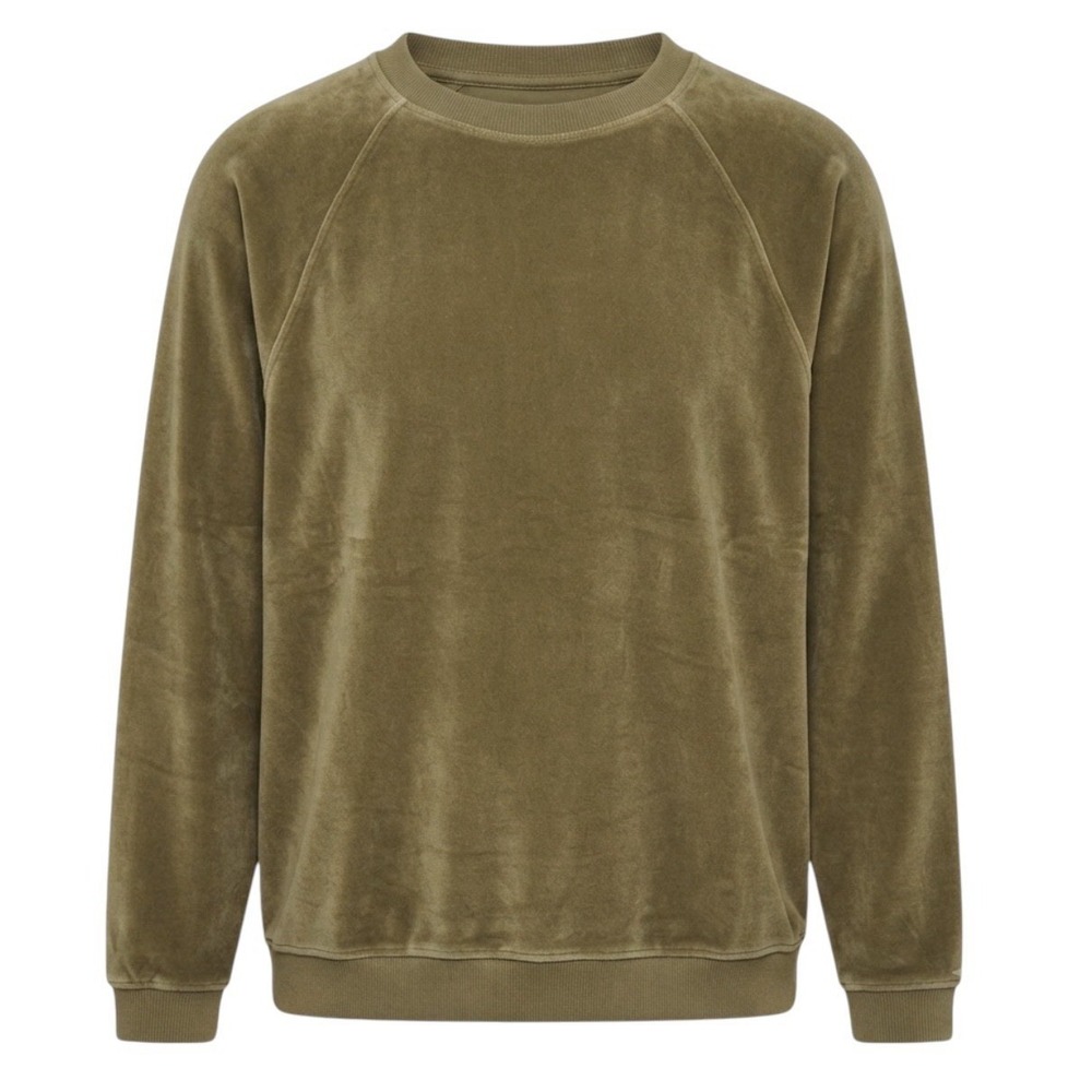 Aerie Women's Size XS Cozy City Velour Olive Green Oversized Crewneck Sweater